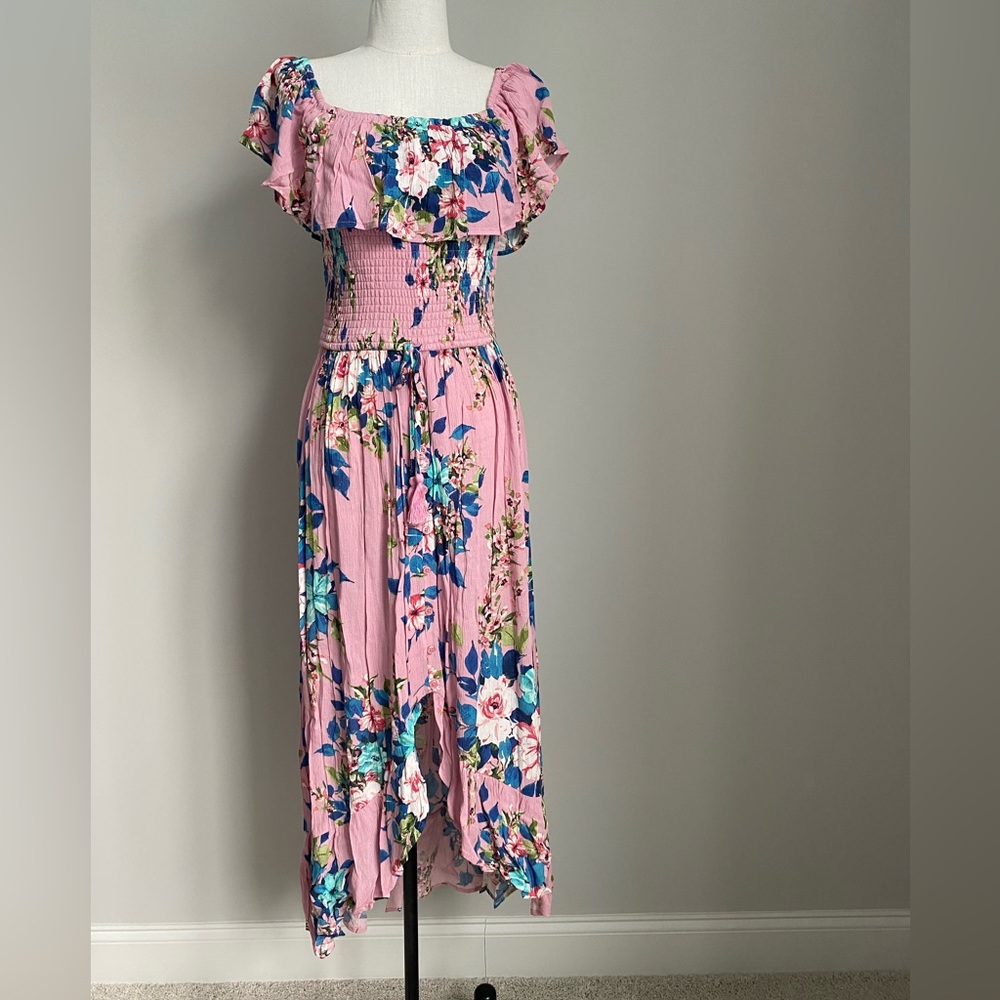 Xhilaration Pink and Blue Smocked Dress